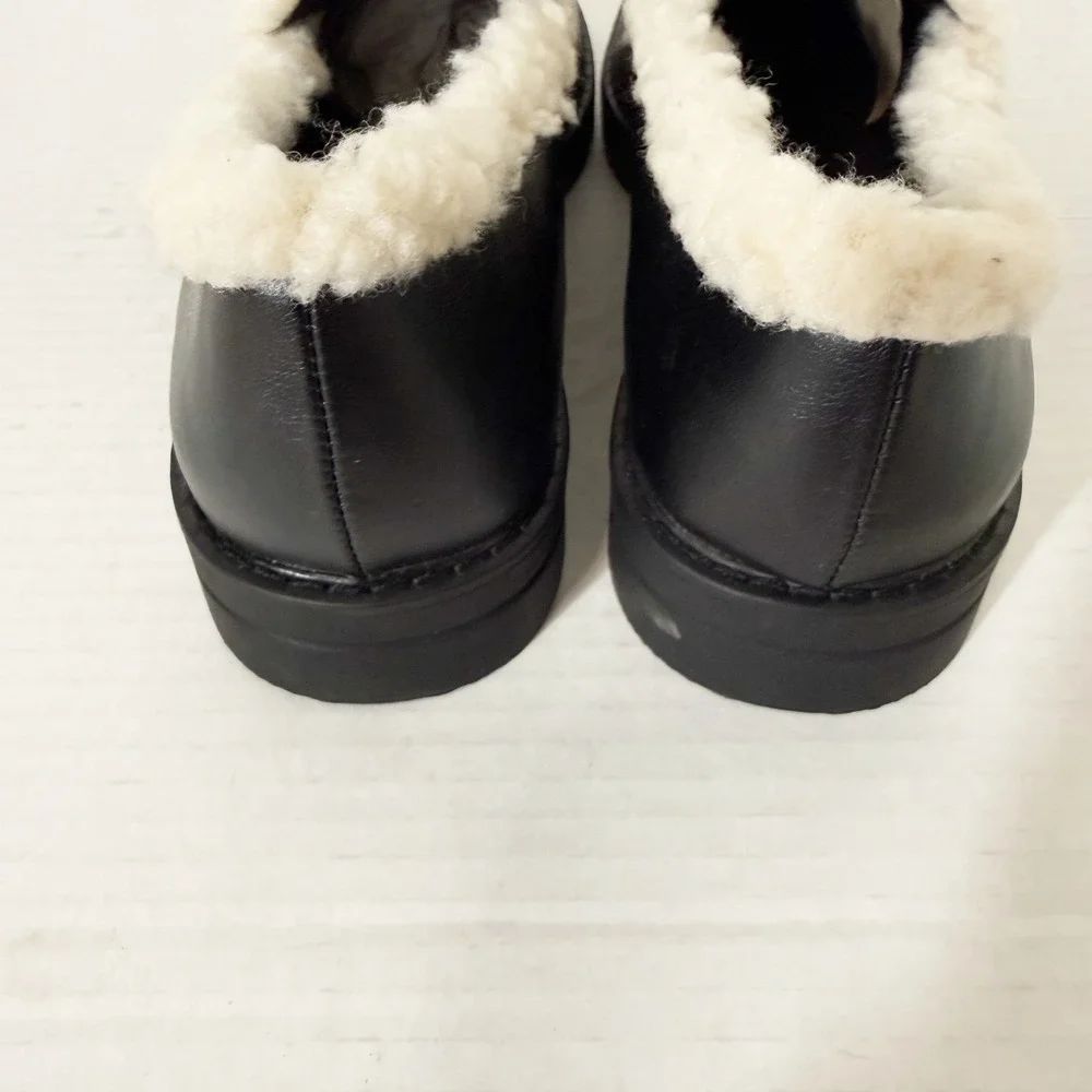 JustFab Leli Womens Black Cream Sherpa Chunky Platform Lug Sole Loafer Size 8